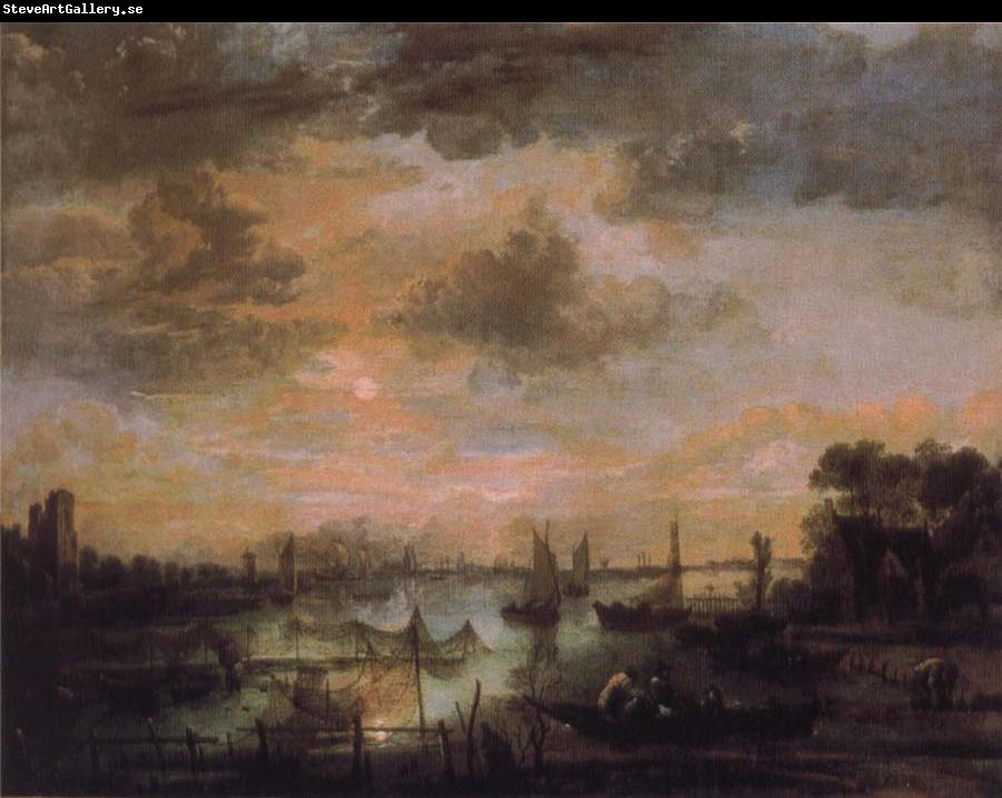 Aert van der Neer Fishing by moonlight